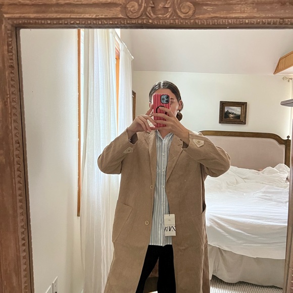 Zara Women's Tan Linen Jacket size M-L NWT - Picture 7 of 7